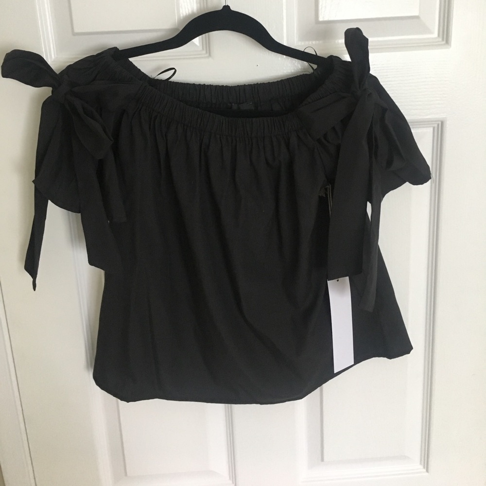 Black off the shoulder top w/ bows