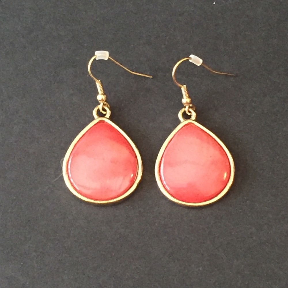 Coral & Gold Drop Earrings