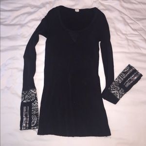 Free People Paisley Stud Cuff Waffle Thermal Top