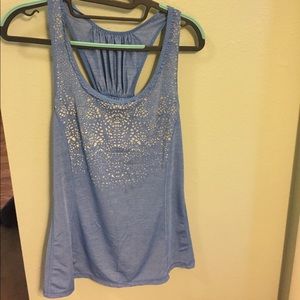 Blue ruffled Lululemon reflective running tank