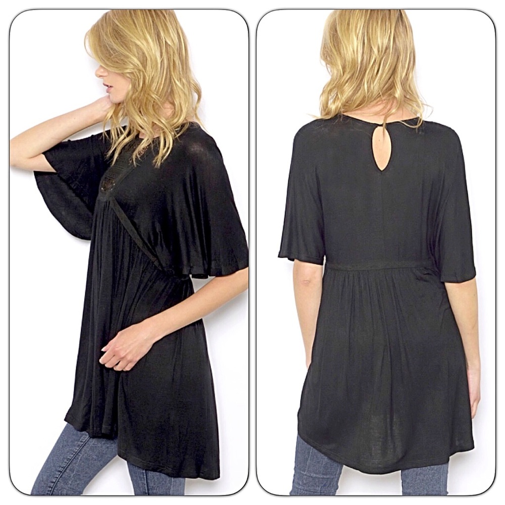 Flutter Sleeve Lace Babydoll Tunic Top sold - Picture 5 of 7