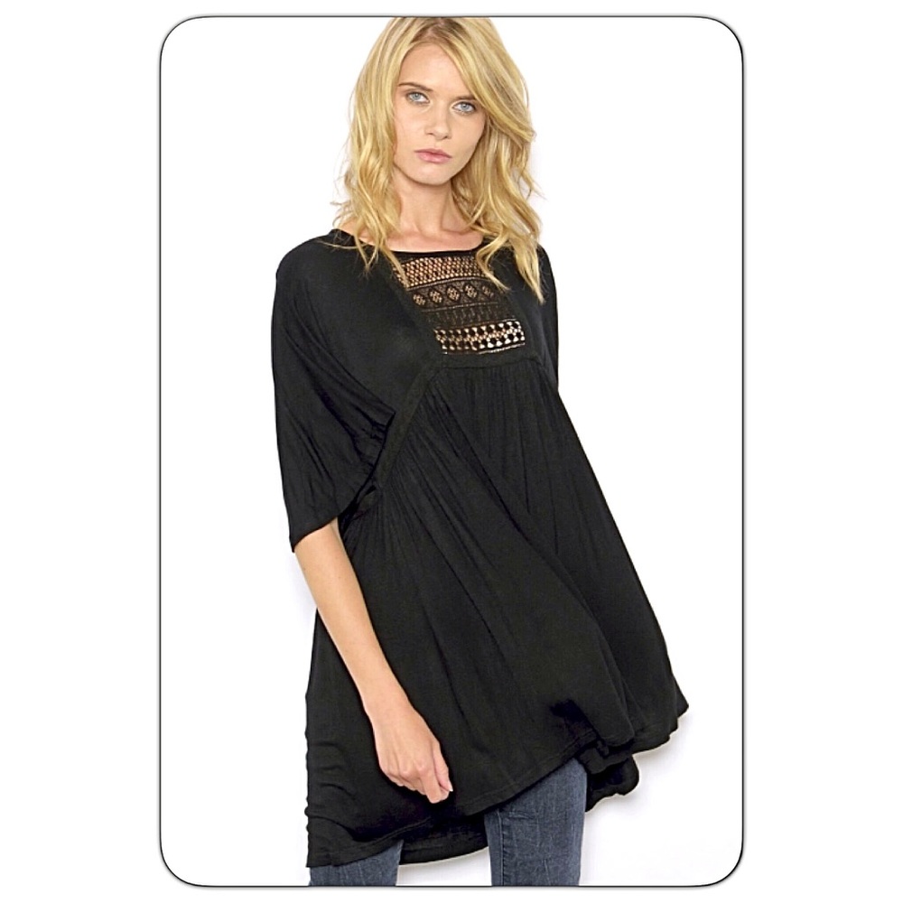Flutter Sleeve Lace Babydoll Tunic Top sold - Picture 4 of 7