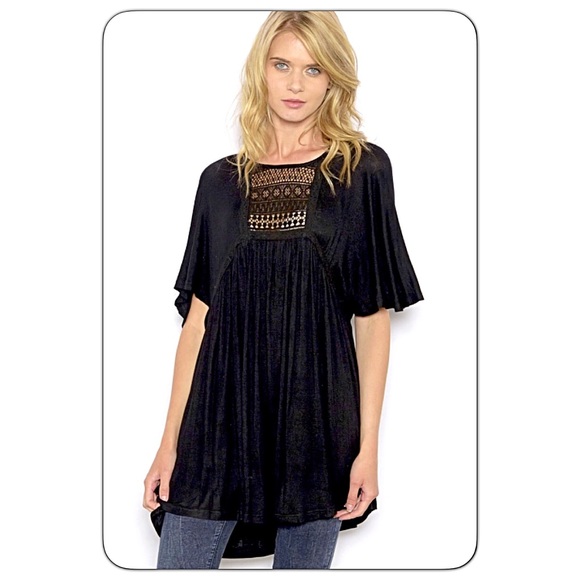 Flutter Sleeve Lace Babydoll Tunic Top sold - Picture 6 of 7
