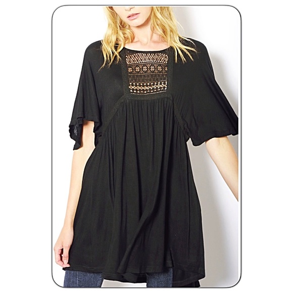 Flutter Sleeve Lace Babydoll Tunic Top sold - Picture 7 of 7
