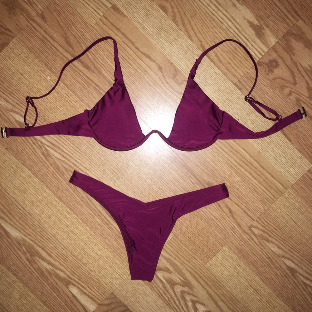 Wine underwire plunge bikini