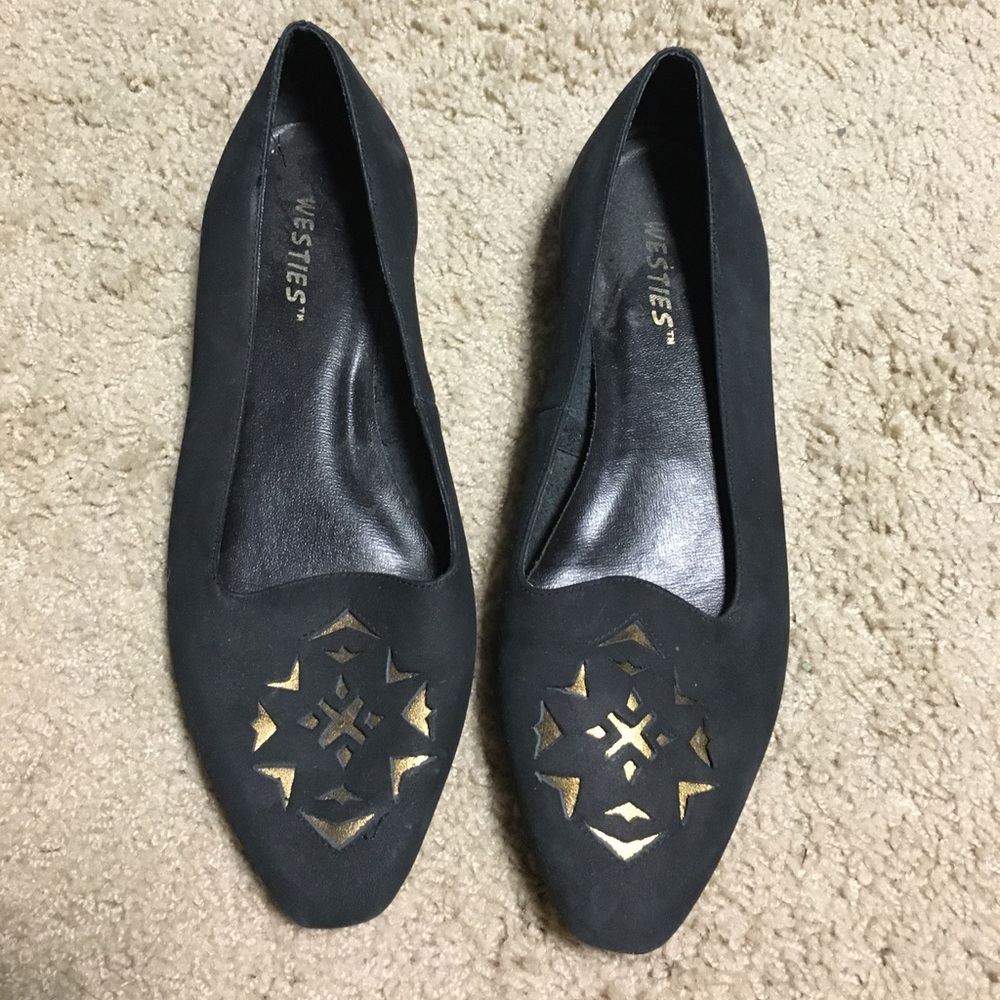 Black Loafers with Gold Metallic Design