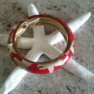 Enamel red and gold starfish bracelet