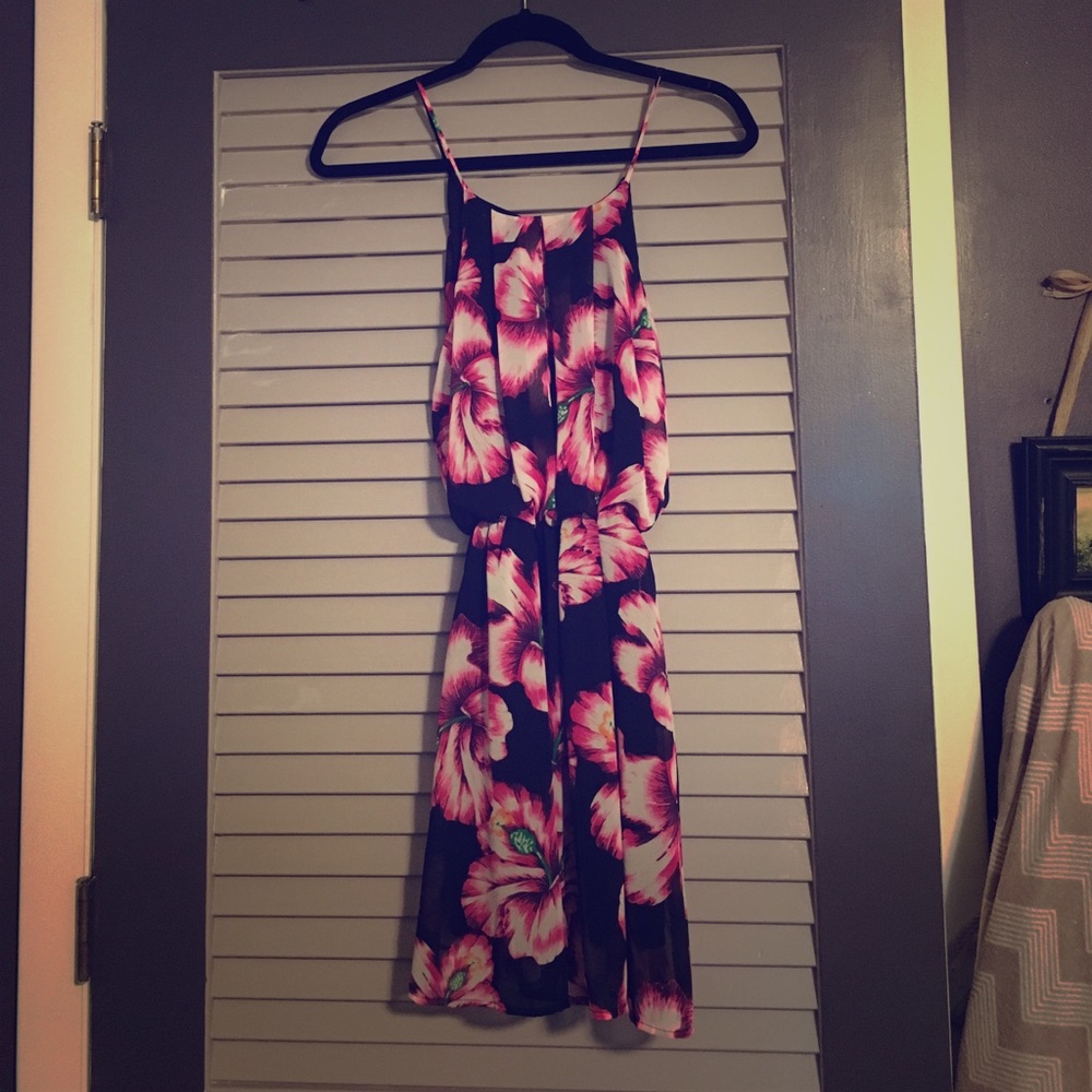 Navy and Pink Floral Dress