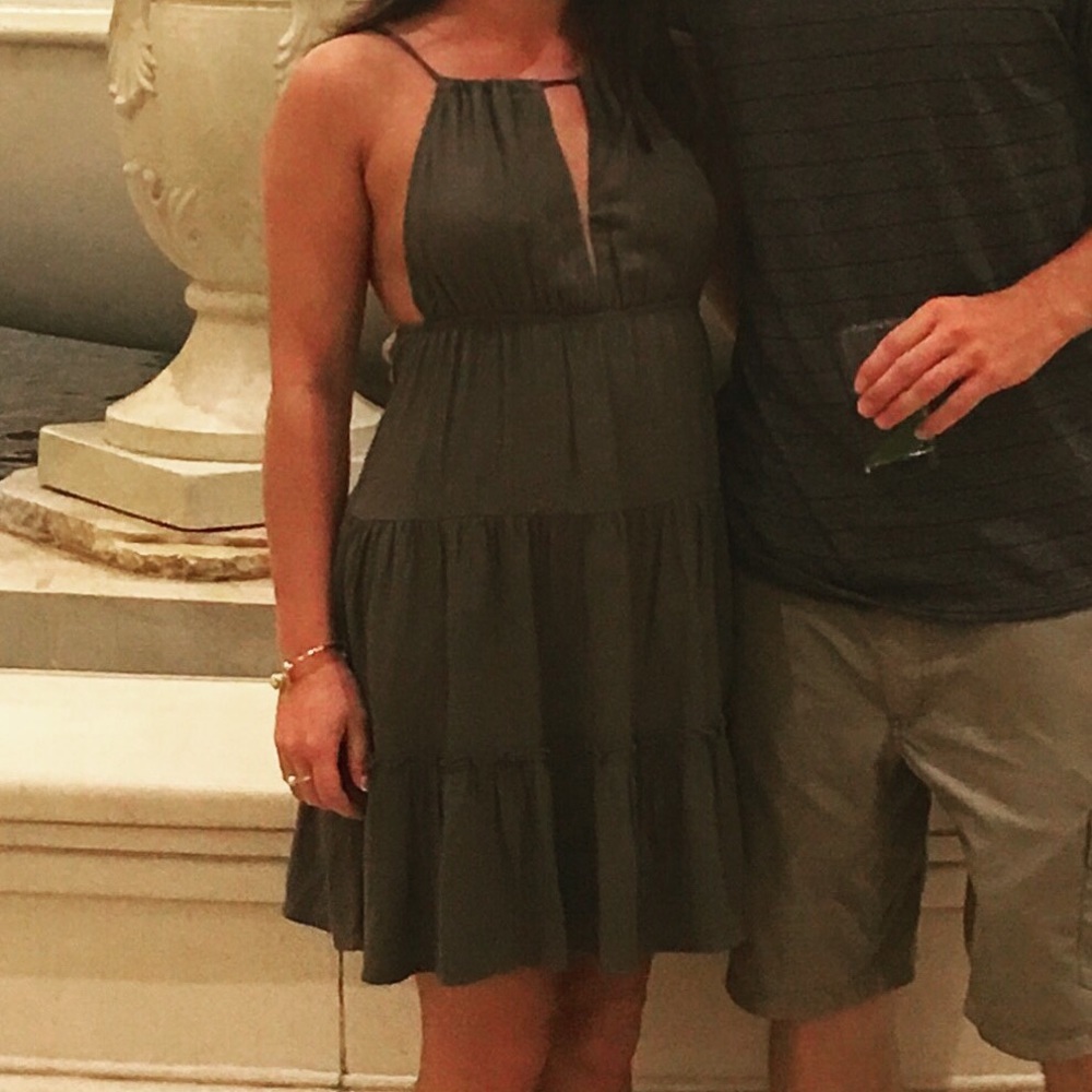 Olive green backless spaghetti strap dress