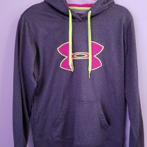 Gray, pink and neon yellow under armour hoodie