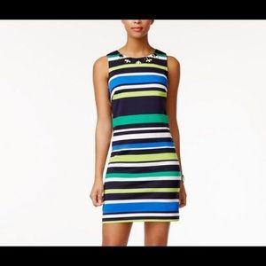 Vince Camuto embellished neckline stripe dress