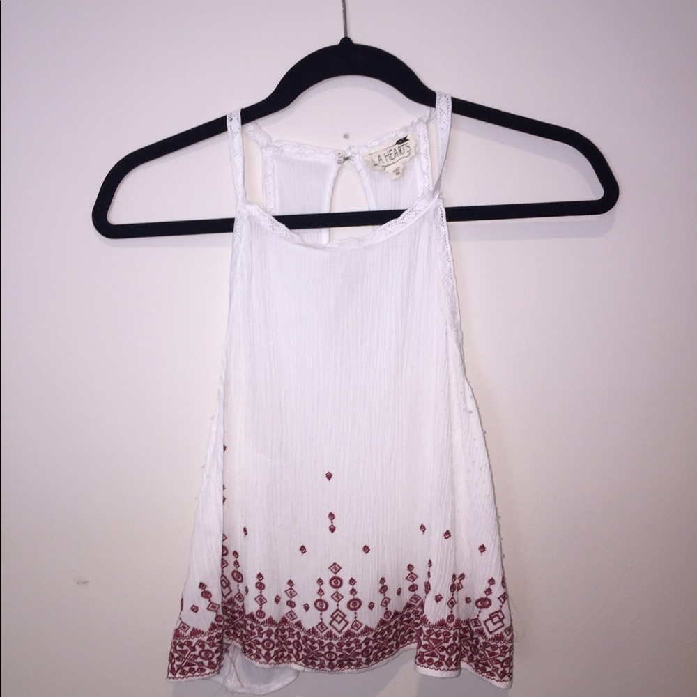 LA Hearts White Cropped Tank with Red Embroidery