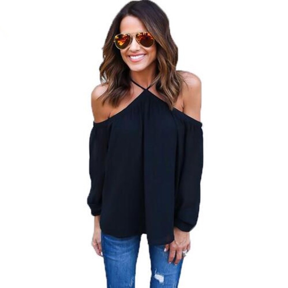 Cold-Shoulder Long Sleeve Halter. Comment color - Picture 1 of 2