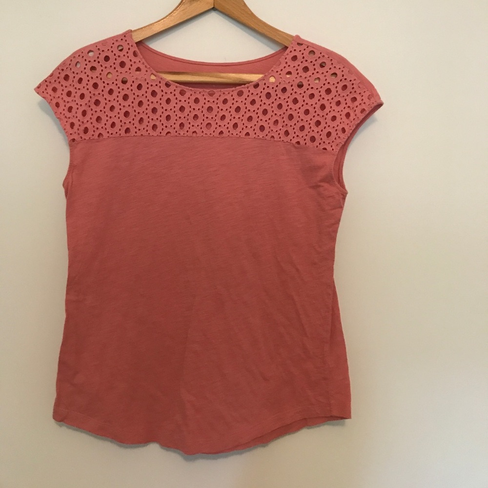 LOFT cap-sleeve tee with eye-let collar