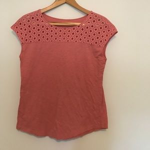 LOFT cap-sleeve tee with eye-let collar