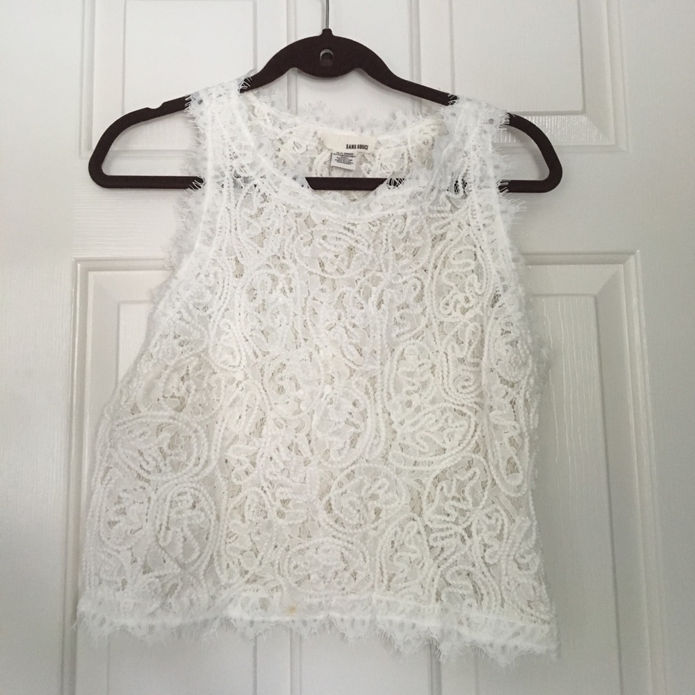 Lace cutout beaded tank top