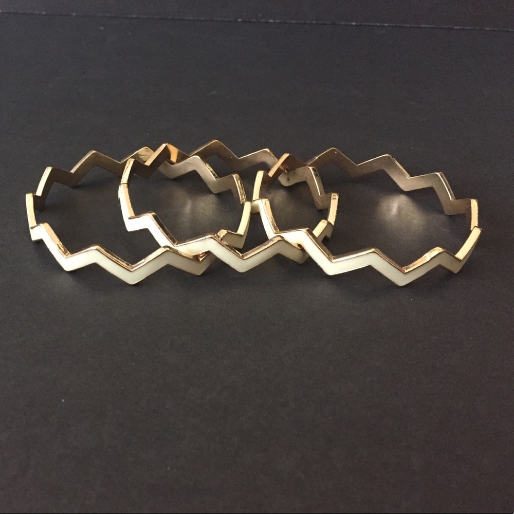 Stackable Chevron Cream & Gold Bracelets