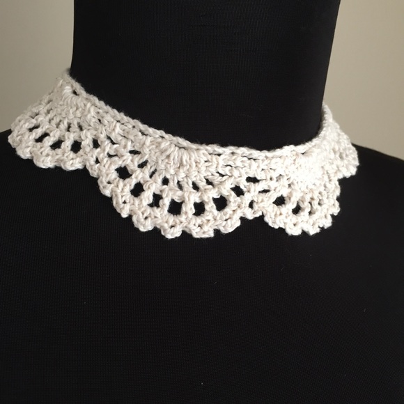 Dainty Cottage Crochet Choker Scalloped Lace Natural Cotton Fleck - Picture 3 of 5