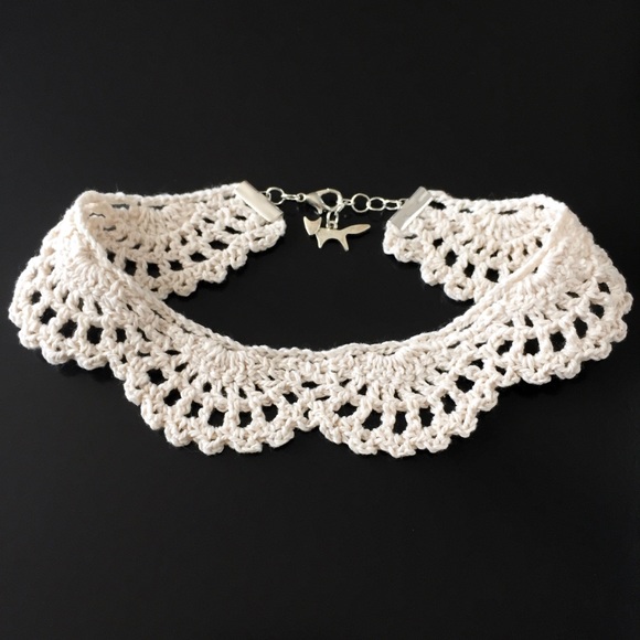 Dainty Cottage Crochet Choker Scalloped Lace Natural Cotton Fleck - Picture 2 of 5
