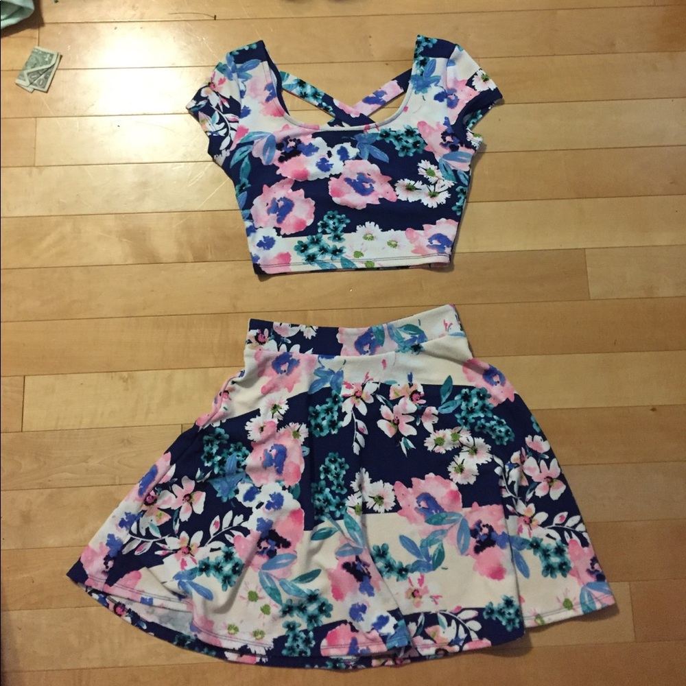 Two piece crop top and skirt set
