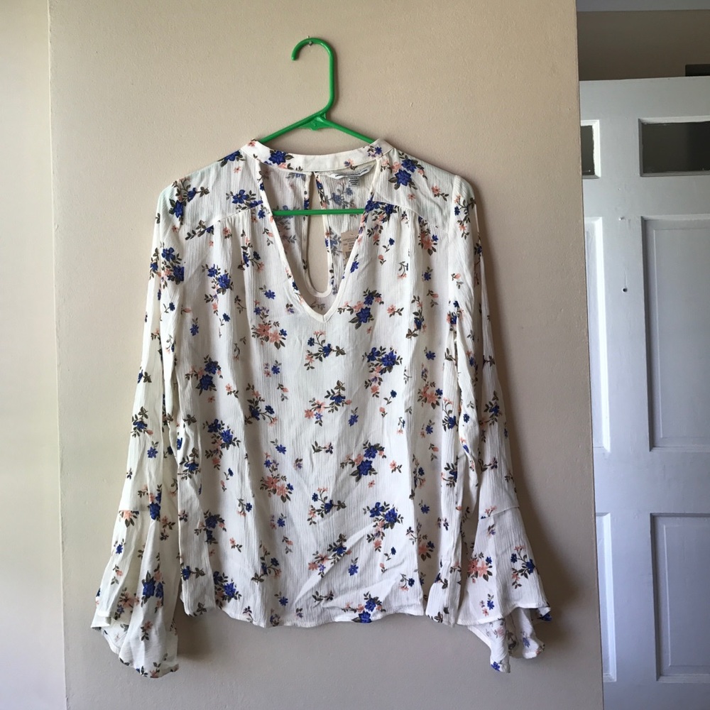 Floral Blouse with Deep-V Neck