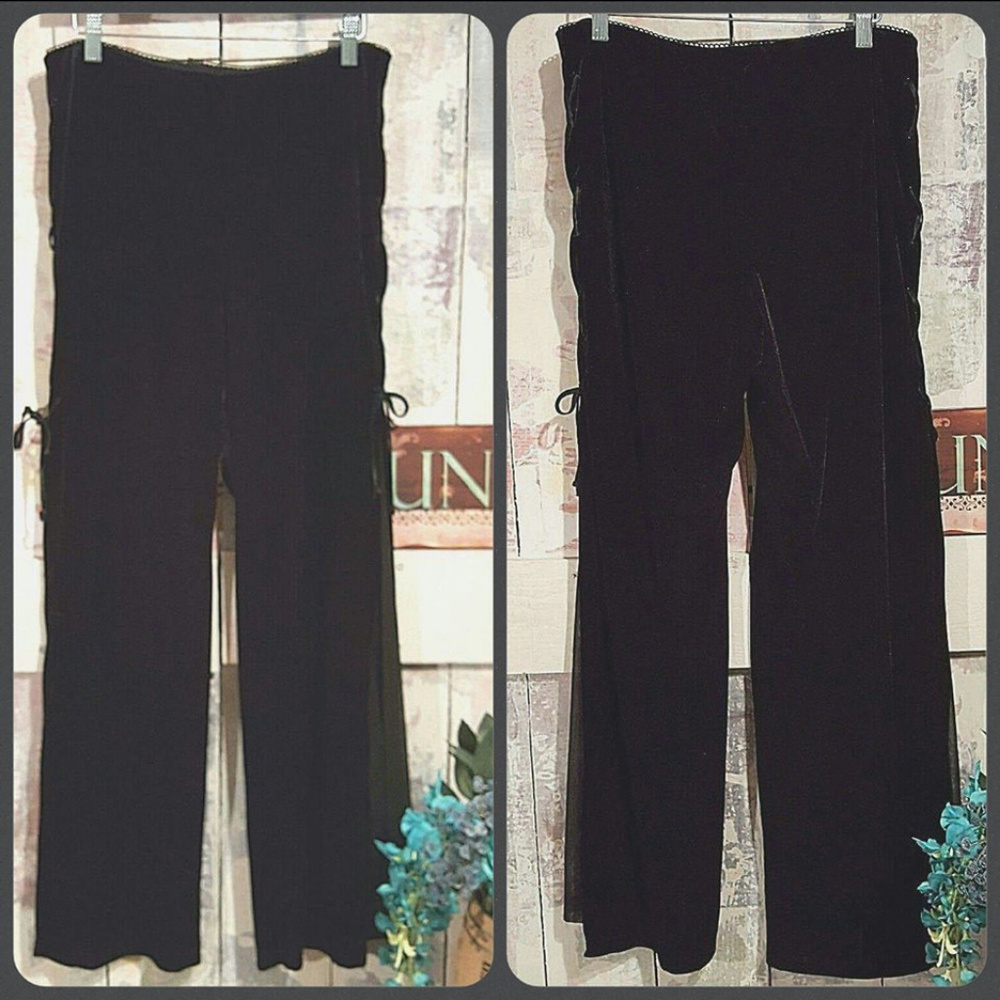Black Velour Pants Side Slit Inlay Sexy Boho Gyspy
