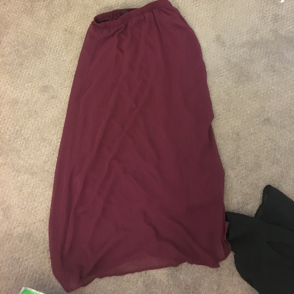 Burgundy Chiffon Long Skirt