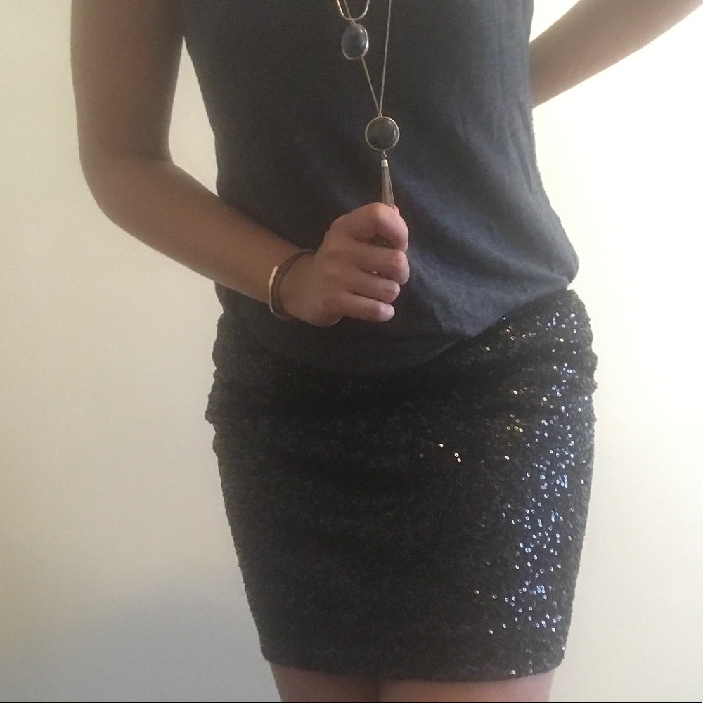 Express Black Sequined Mini Skirt