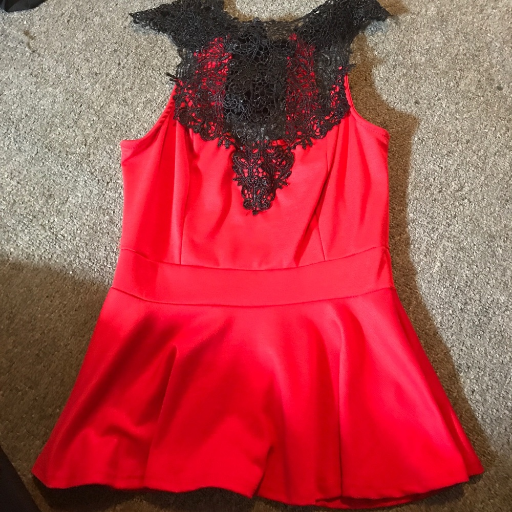 Red peplum lace top