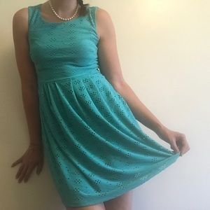 Enfocus Petite Turquoise Eyelet Midi Dress
