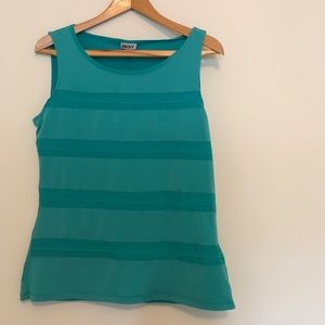 DKNY teal sleeveless blouse with detailed stripes