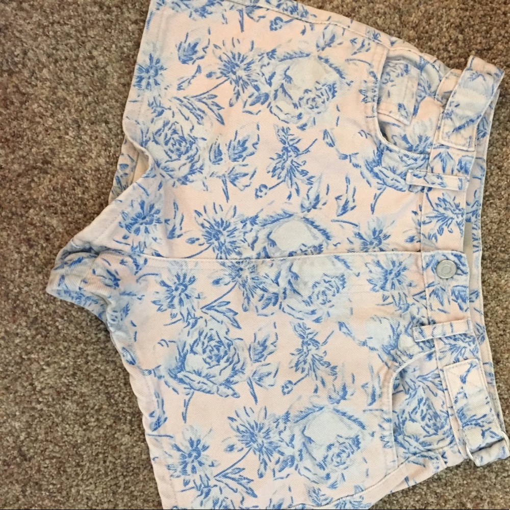 High waisted floral corduroy shorts