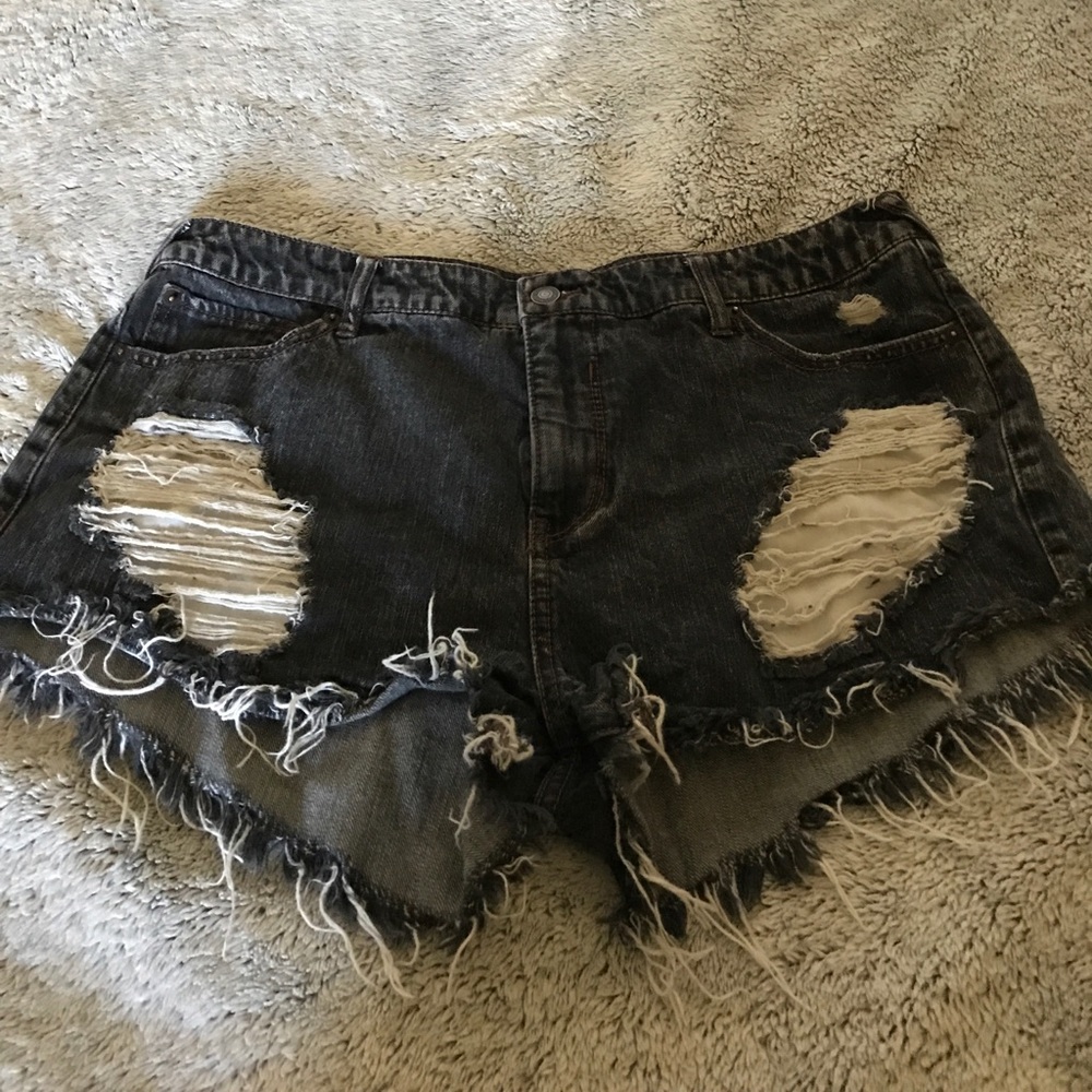 Black high rise denim shorts