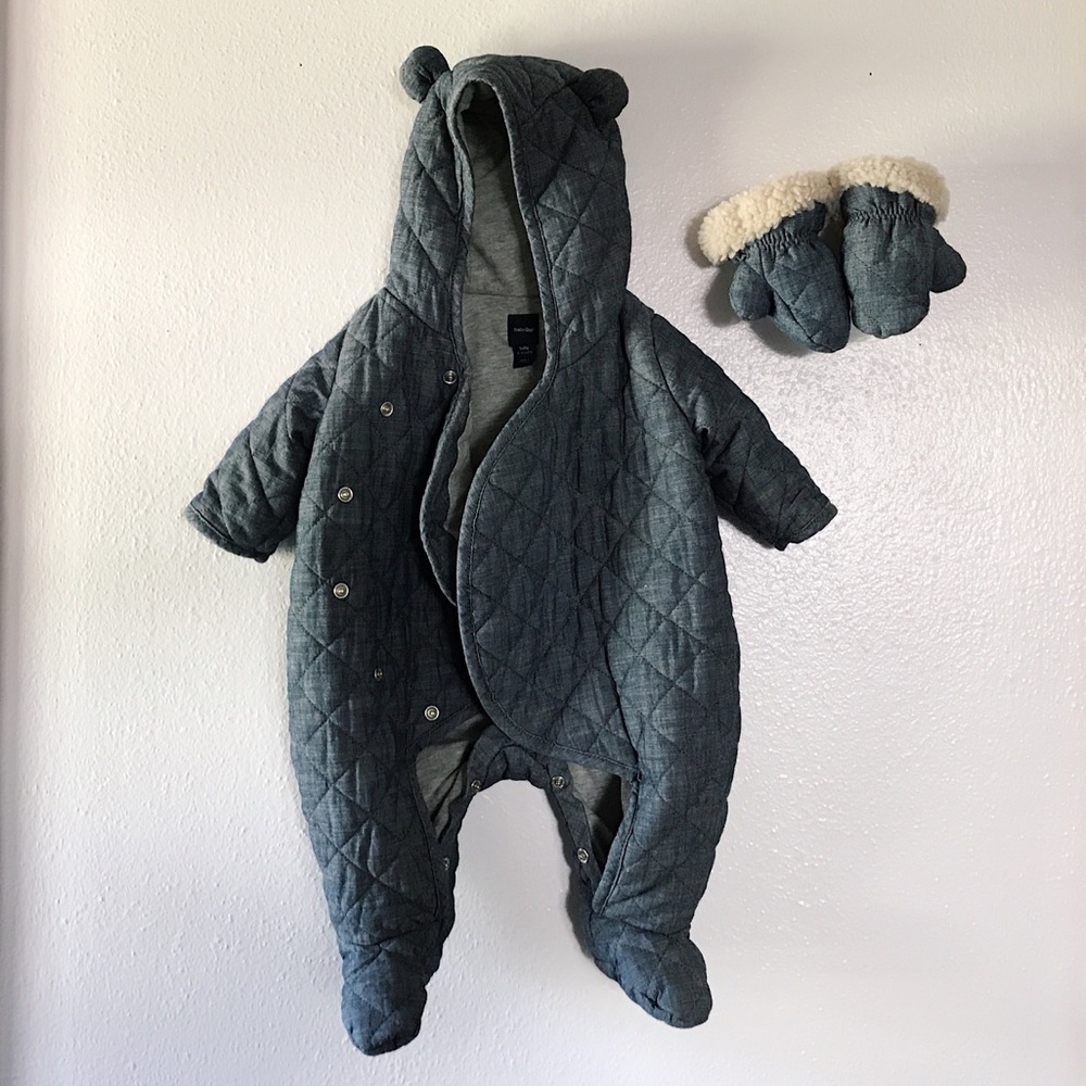 Baby GAP Chambray Quilted Bear Suit 0-3 Mo.