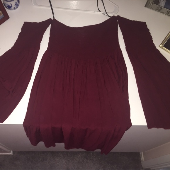 Forever 21 off shoulder maroon summer BOHO dress - Picture 1 of 3