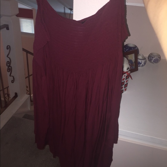 Forever 21 off shoulder maroon summer BOHO dress - Picture 2 of 3
