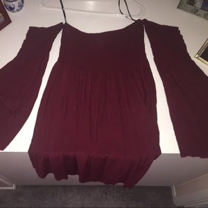 Forever 21 off shoulder maroon summer BOHO dress