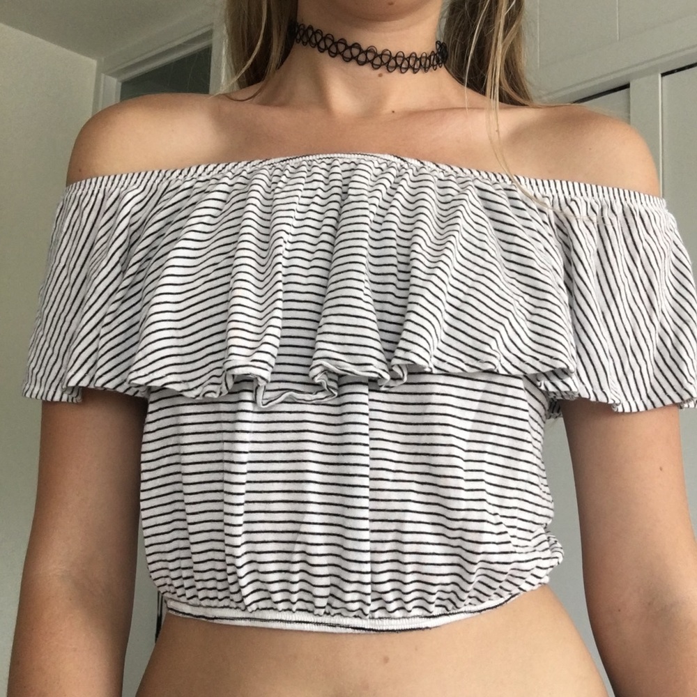Striped Off The Shoulder Crop Top