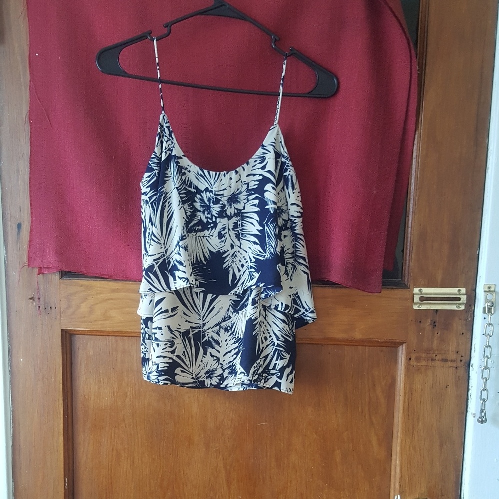 Spaghetti strap palm tree print blouse