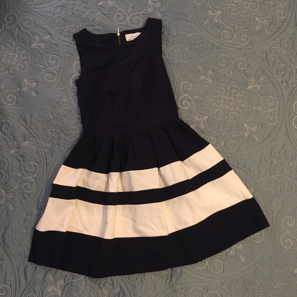 Blue and white striped a line dress