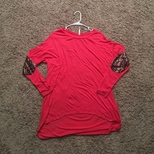 Pink tunic with gold sequin elbow patches