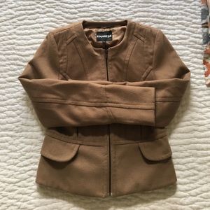 Express Camel Peplum Pea Coat