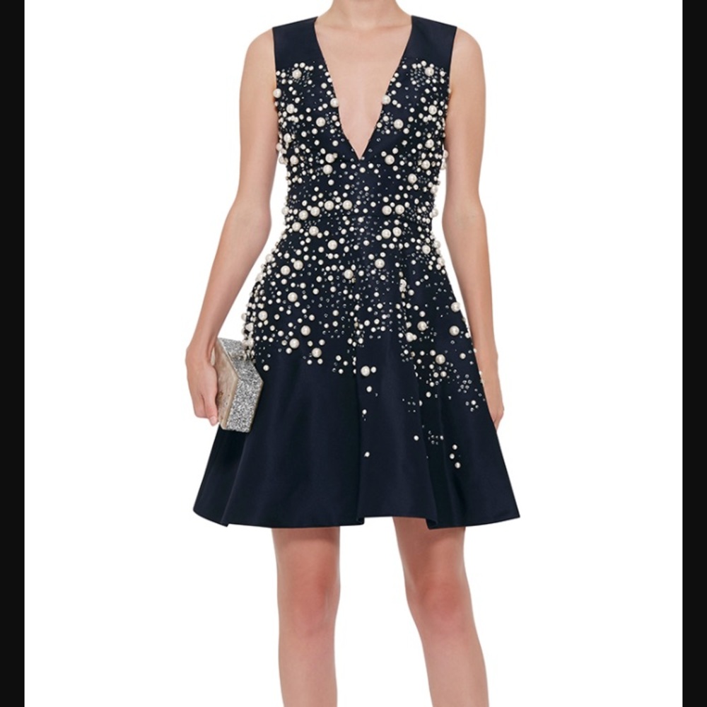 Prabal Gurung Navy Pearl Embellished Dress