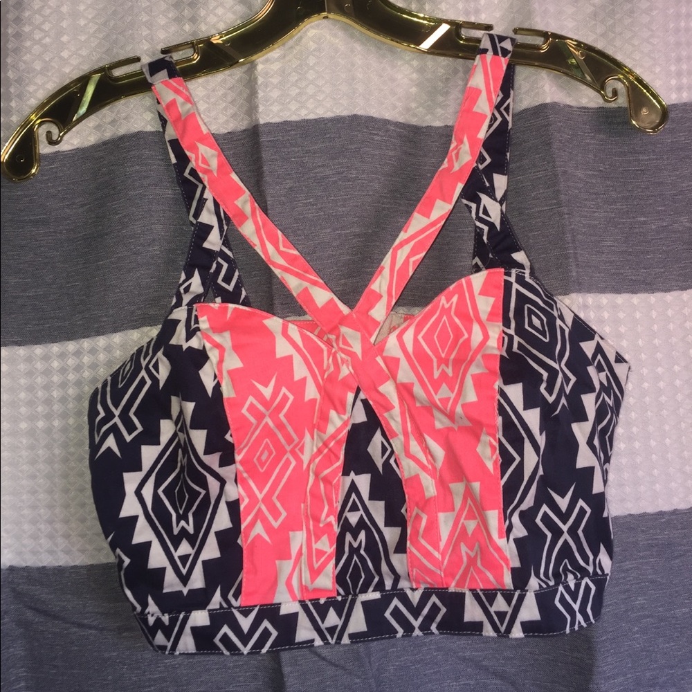Tribal Blue/Pink Crop Top