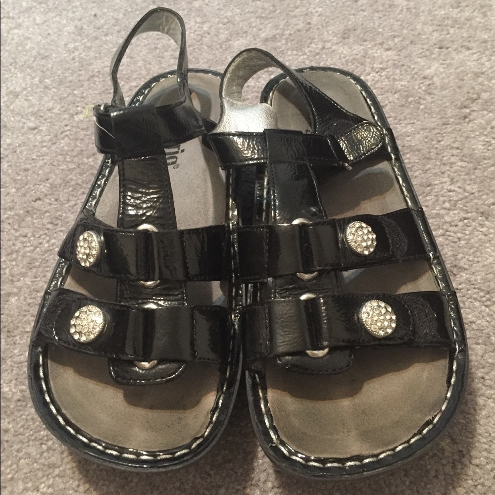 Alegria black patent sandals