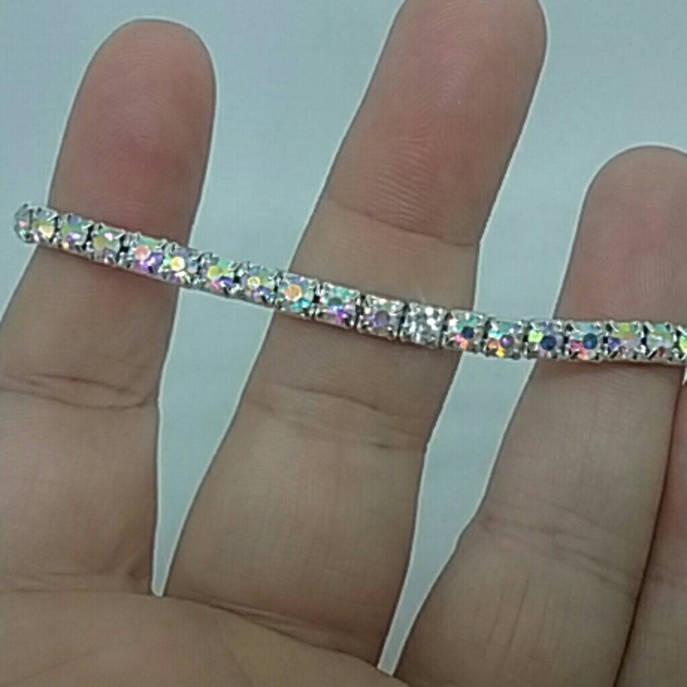 Silver Colored Iridescent Crystal Bracelet