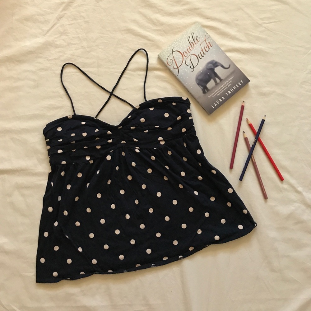 J CREW NAVY BLUE POLKA DOT TOP