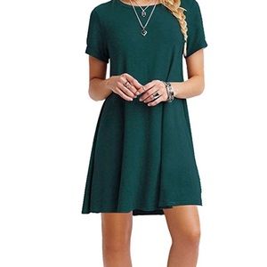 Women's Simple Forest Green T-shirt Dress