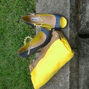 open toe polka dot pumps