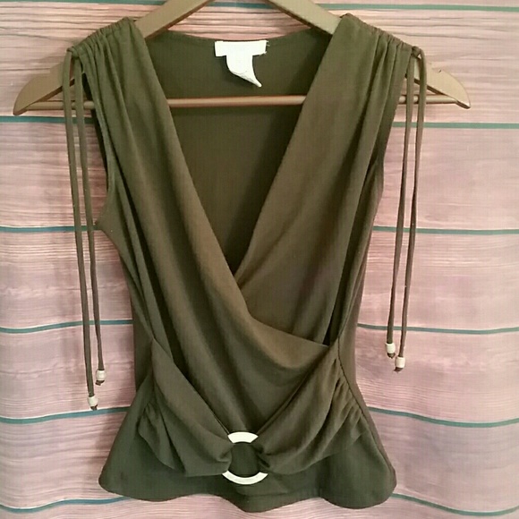 Candie's Tops - Candies Brown Top with Wood Beads,  Built in Belt